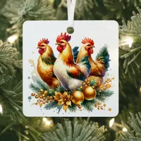 Three French Hens Personalized Christmas Metal Ornament