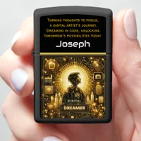 A Digital Dreamer Enveloped in Golden Technology Zippo Lighter