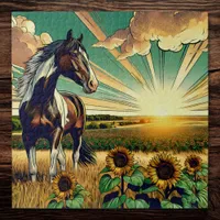 Pinto Horse in a Sunflower Field  Jigsaw Puzzle