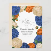 Navy, Burnt Orange & Champagne Floral Wedding Invitation