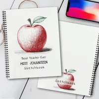 Hand Drawn Red Apple Best Teacher Ever Sketchbook Notebook