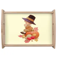 Vintage Pilgrim Boy Praying on Pumpkin Serving Tray