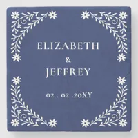 Elegant Boho Navy Floral Wedding  Stone Coaster