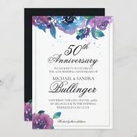 Dark Blue Purple Twilight Floral Anniversary Invitation