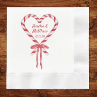 Candy Cane Heart & Bow | Custom Christmas Wedding Napkins