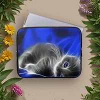 Mystical Blue Abstract Glowing Cat Laptop Sleeve