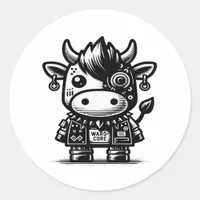Whimsigoth Cyborg Cow Vintage Art Design Classic Classic Round Sticker