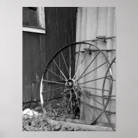 Black and White Wagon Wheel and Silo Poster