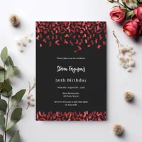 Birthday black red confetti invitation