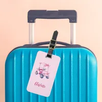 Pink golf cart name script luggage tag