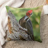 Stunning Portrait of Pileated Woodpecker in Tree Throw Pillow