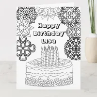 Large Happy Birthday Adult Coloring    Card