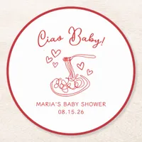 Ciao Baby! Hand Drawn Italian Pasta Baby Shower Round Paper Coaster