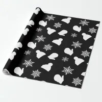 Black Holiday Mittens and Christmas Hats Wrapping Paper