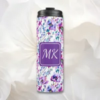 Purple Floral Watercolor Monogrammed Thermal Tumbler