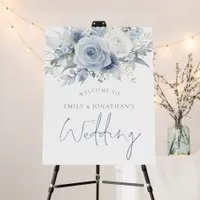 Dusty Blue Florals Blue Writing Welcome Wedding Foam Board