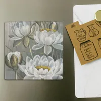 Ellis Rowan White Water Lily Vintage Flowers Stone Magnet