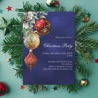 Blue red gold baubles Christmas Party Invitation