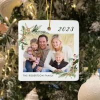 Beach Starfish Family Photo Christmas White Ceramic Ornament