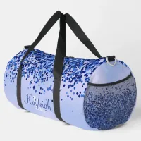 Simple Blue Brushed Metal and Glitter Monogram | Duffle Bag