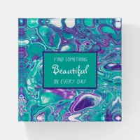 Purple and Teal Fluid Art Marble like Art  Quote Paperweight