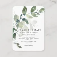 Modern Eucalyptus Change the Date Announcement