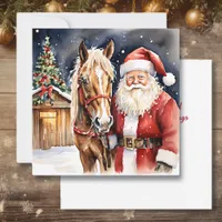 Vintage Santa Claus with a Brown Horse Christmas Card