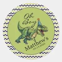 Oh Boy! Cute Dinosaur Baby Shower Classic Round Sticker