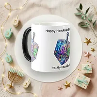 Festive Blue Graphic Neon Dreidel Design Color Morph Mug