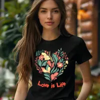 Colorful and Black Floral Heart T-Shirt