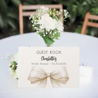 Bow beige cream elegant Bridal Shower Guest Book