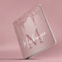 Girly Rose Gold Sparkle Glitter Drips Monogram Mini Binder