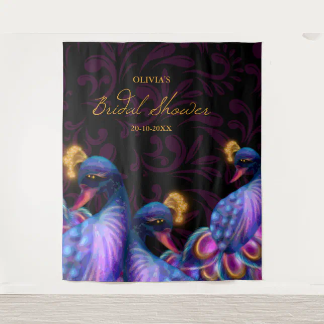 Peacock Jewel Tones Wedding Floral Moody purple Tapestry