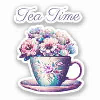 Tea Time | Pretty Vintage Tea Cup full of Flowers Sticker