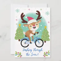 Cute Reindeer on a Blue Bicycle Christmas Card