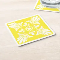 Yellow and White Mediterranean Patterned Tile Square Paper Coaster