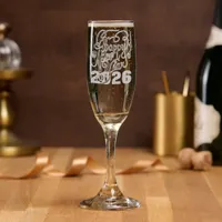 New Year 2026 Calligraphy Champagne Flute