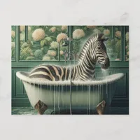 Funny in a  Bathtub Zebra Postcard