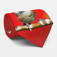 Cute Black-Capped Chickadee with Red Autumn Leaves Tie