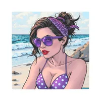 Beach Lady in Shades, Bikini and Bandana  Metal Print