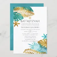 Teal and Gold Tropical Beach Bat Mitzvah Invitation
