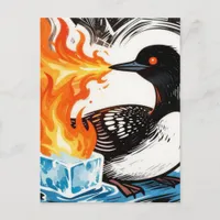 Angry fire breathing Loon melting ice Postcard