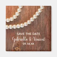 Rustic Pearls and Barn Wood Wedding Save the Date Magnet