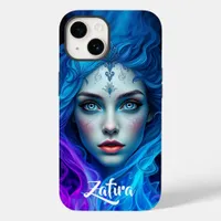 Mystery Woman Emerging from Blue & Purple Flames Case-Mate iPhone 14 Case