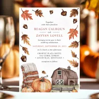 Rustic Fall Leaves Barn Wedding  Invitation