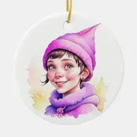 Vintage Christmas Elf  Personalized Ceramic Ornament