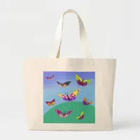 Flying multicolored butterflies large tote bag