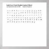 Lady Love Font Glyphs Contact Sheet Poster