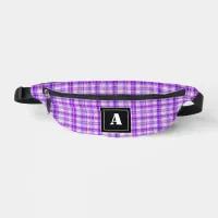 Plaid Pattern Gingham Check Purple White Monogram Fanny Pack