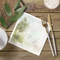 Watercolor Landscape Mr & Mrs Sage Green ID786 Napkins